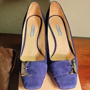 Prada Women's Blue Suede Heels